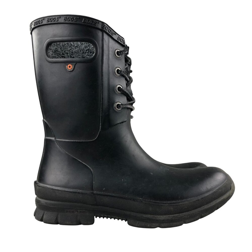 Bogs Women's Size 6 Amanda Plush Black Faux Fur Lined Lace-Up Rain Boots